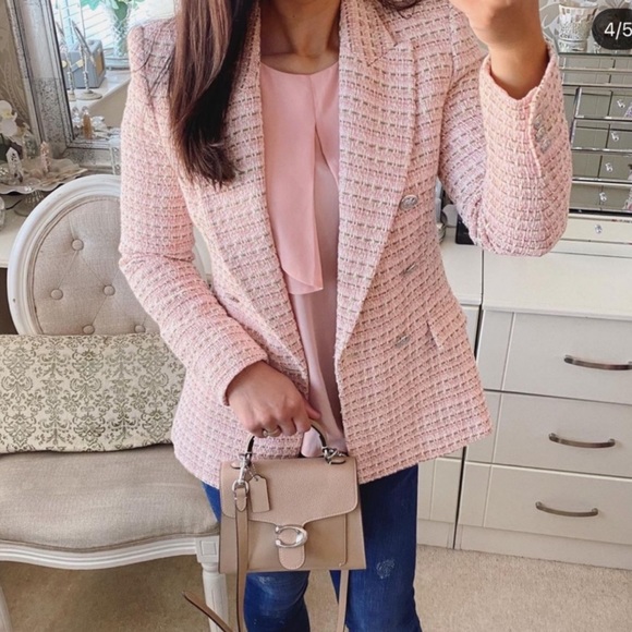Zara Pink Tweed Blazer - Picture 4 of 13